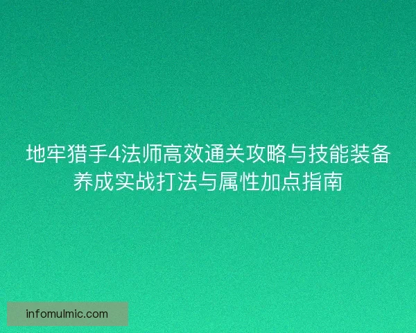 地牢猎手4法师高效通关攻略与技能装备养成实战打法与属性加点指南