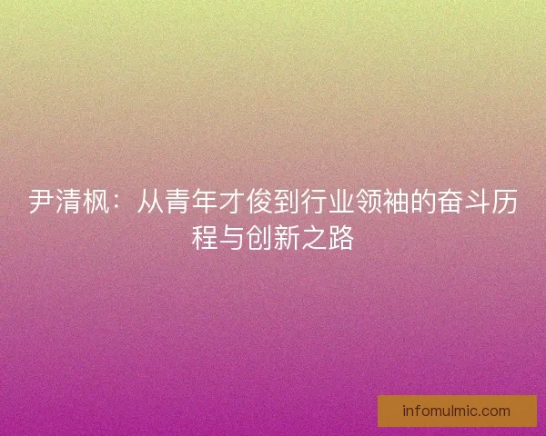 尹清枫：从青年才俊到行业领袖的奋斗历程与创新之路